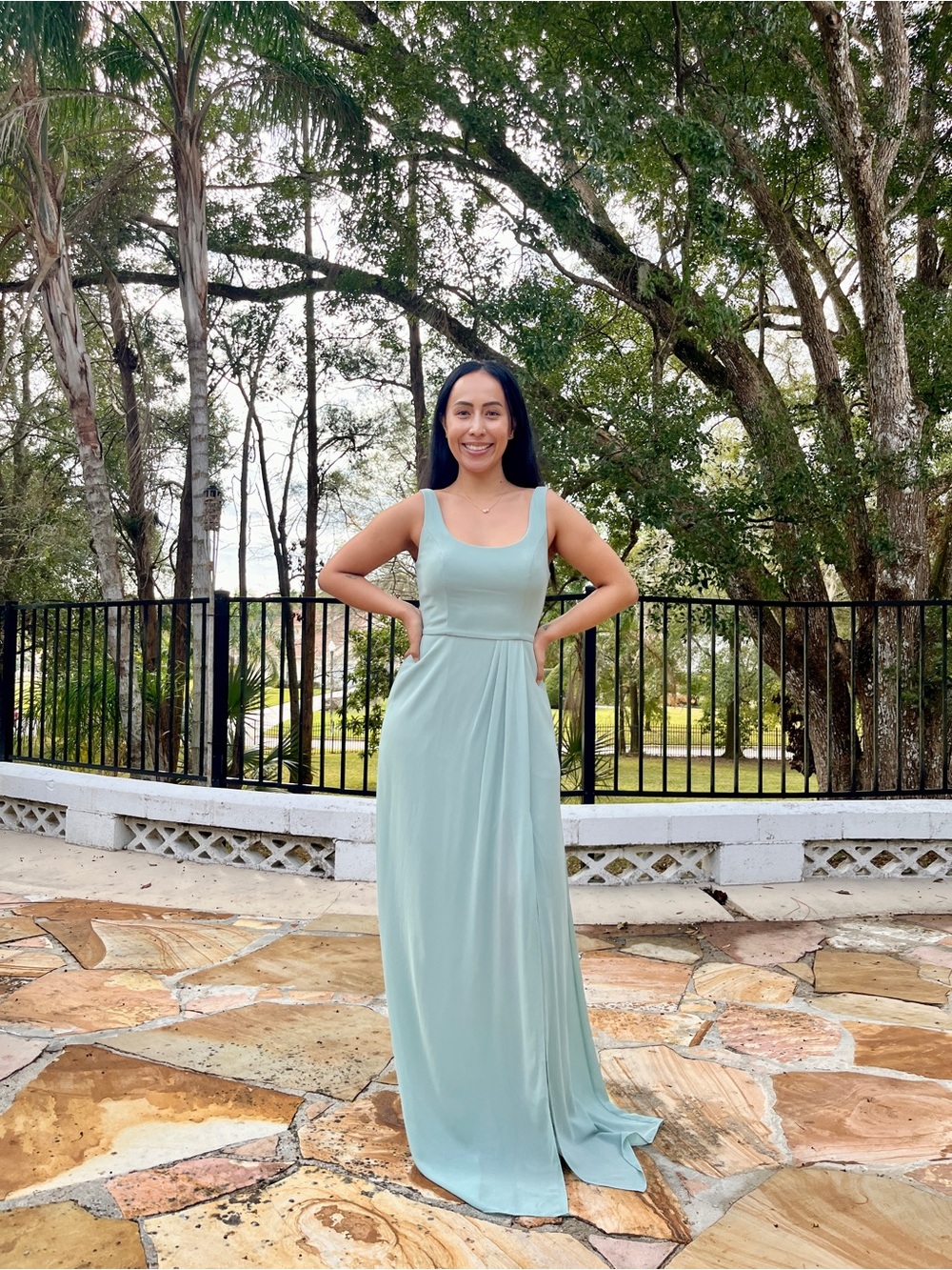 Elegant Light Sage Green Sleeveless Maxi Dress